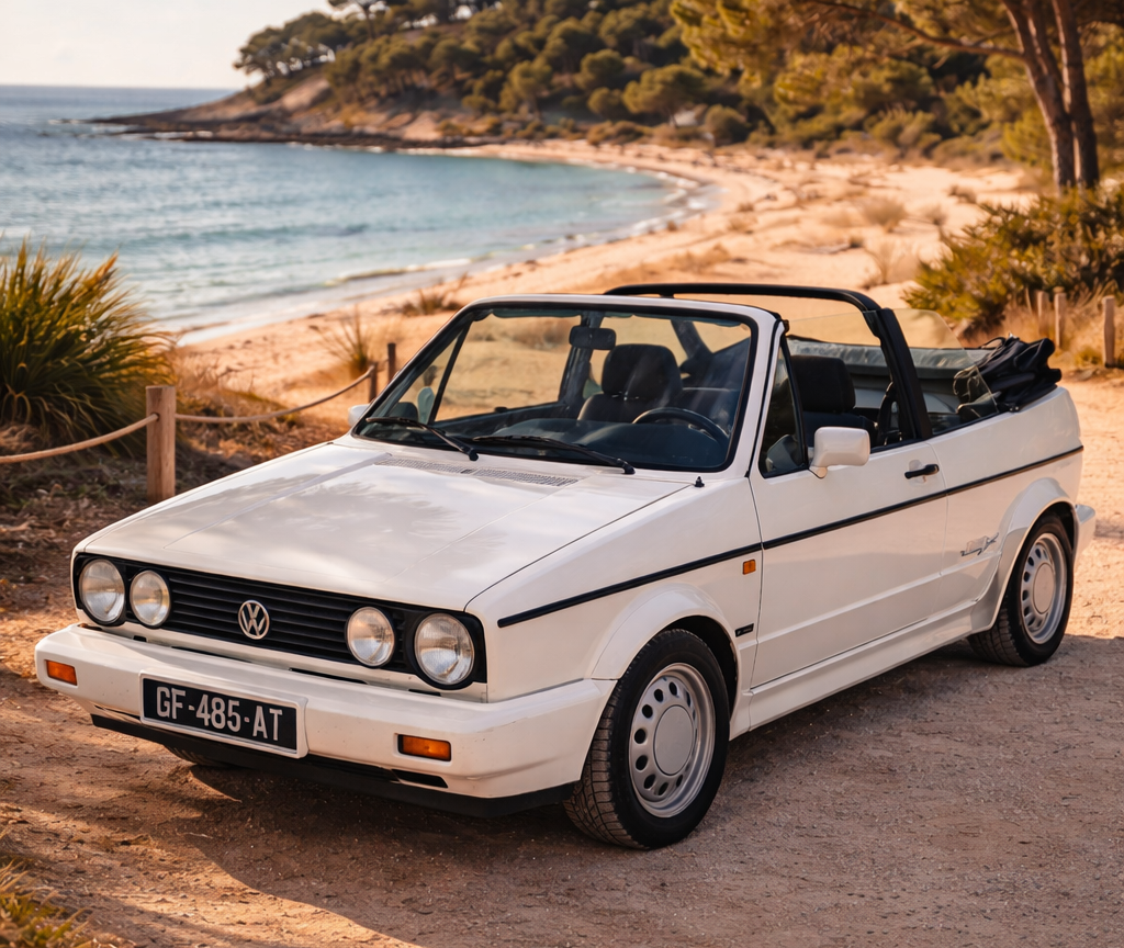 Location Volkswagen Golf 1 Cabriolet blanche - Full Prod 360